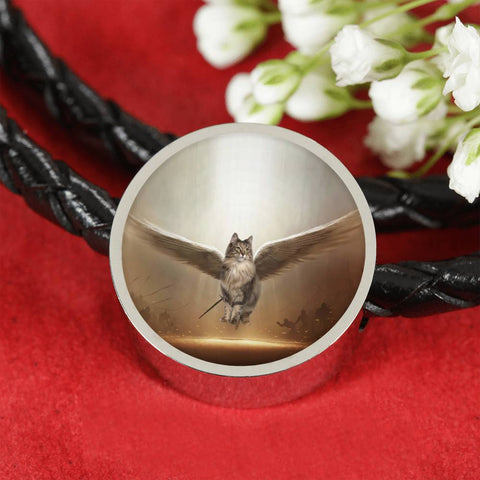 Norwegian Forest Cat Print Circle Charm Leather Bracelet
