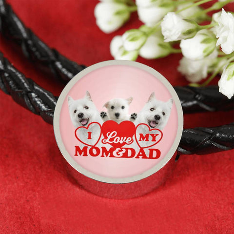 West Highland White Terrier (Westie) Family Print Circle Charm Leather Bracelet
