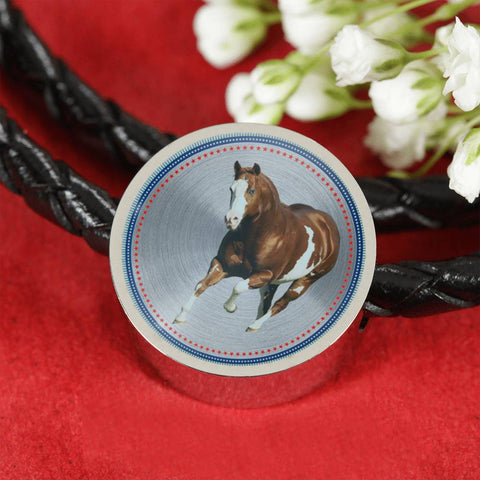 American Paint Horse Print Circle Charm Leather Bracelet