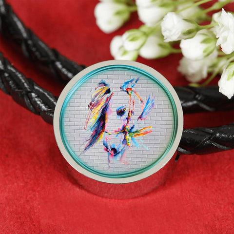Horse Painting Print Circle Charm Leather Woven Bracelet