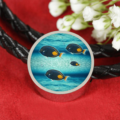 Achilles Tang Fish Print Luxury Circle Charm Leather Bracelet