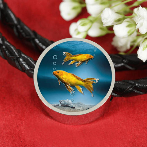 Butterfly Koi Fish Print Circle Charm Leather Bracelet