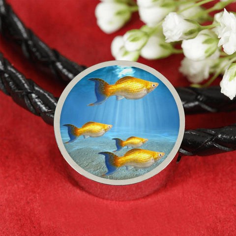 Common Molly Fish Family Print Circle Charm Leather Bracelet