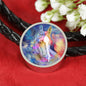 Friesian Horse Print Circle Charm Leather Bracelet