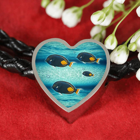 Achilles Tang Fish Print Heart Charm Leather Bracelet