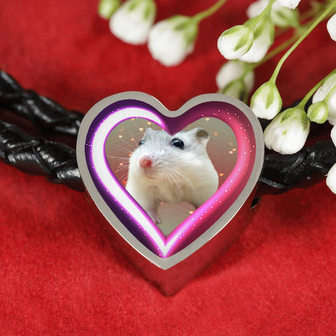 Campbell Dwarf Hamster Print Heart Charm Leather Woven Bracelet