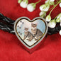 Savannah Cat Print Heart Charm Leather Woven Bracelet