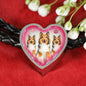 Rough Collie Dog Heart Charm Leather Woven Bracelet