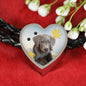 Weimaraner Print Heart Charm Braided Bracelet