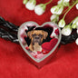 Boxer Dog Print Heart Charm Leather Bracelet