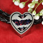 American Flag Skull Print Heart Charm Leather Woven Bracelet