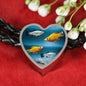 Common Molly Fish Print Heart Charm Leather Woven Bracelet