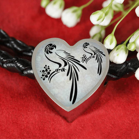 Parrot Vector Art Print Heart Charm Leather Woven Bracelet