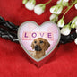 Rhodesian Ridgeback Dog Print Heart Charm Leather Bracelet
