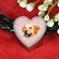 Labrador Retriever Dog Print Heart Charm Leather Woven Bracelet