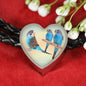 Blue Budgie Parrot Print Heart Charm Leather Woven Bracelet
