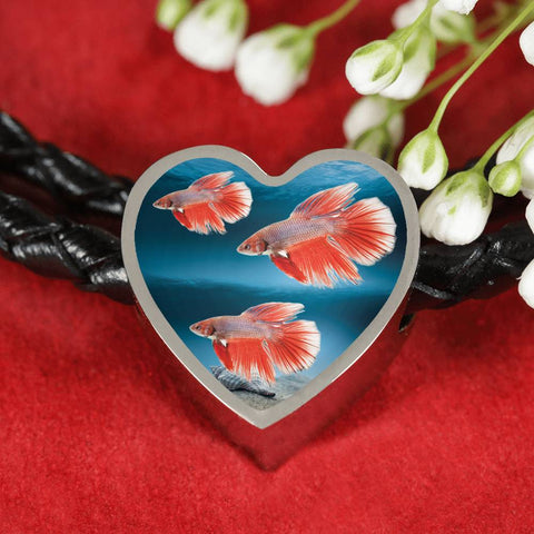 Siamese Fighting Fish Print Heart Charm Braided Bracelet