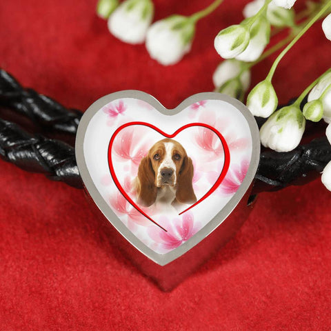 Basset Hound Print Heart Charm Braided Bracelet