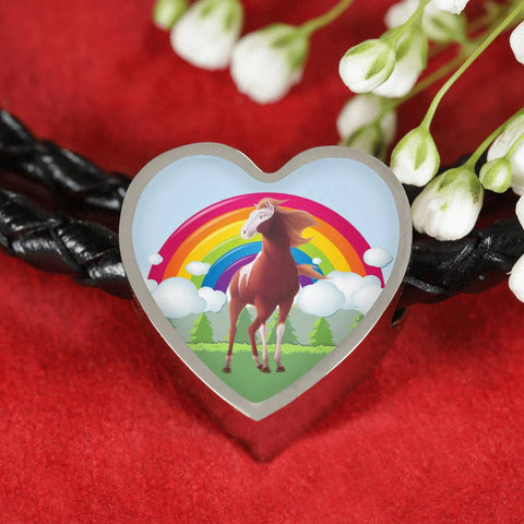 American Paint Horse Print Heart Charm Leather Bracelet