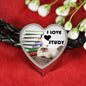 Himalayan Cat Print Heart Charm Leather Bracelet