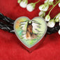 Thoroughbred Horse Art Print Heart Charm Leather Woven Bracelet