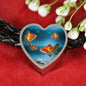 Common Goldfish Print Heart Charm Leather Bracelet