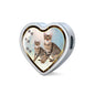 Savannah Cat Print Heart Charm Leather Woven Bracelet