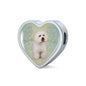 Bichon Frise Dog Print Heart Charm Leather Bracelet
