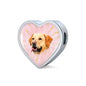 Labrador Retriever Dog Print Heart Charm Leather Woven Bracelet
