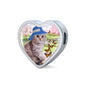 Scottish Fold Cat Print Heart Charm Leather Bracelet