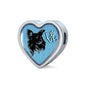 Papillon Dog On Denim Print Heart Charm Leather Woven Bracelet