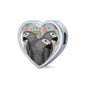 African Grey Parrot Print Heart Charm Leather Bracelet