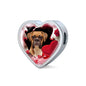 Boxer Dog Print Heart Charm Leather Bracelet