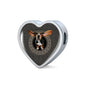 Amazing Basset Hound Dog Print Heart Charm Leather Bracelet