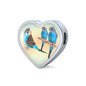 Blue Budgie Parrot Print Heart Charm Leather Woven Bracelet