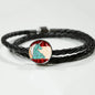 Unicorn Print Circle Charm Leather Bracelet
