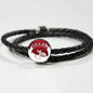 Sphynx Cat Print Circle Charm Leather Bracelet