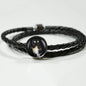 Black Saluki Dog Print Circle Charm Leather Bracelet