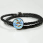 Green Swordtail Fish Print Circle Charm Leather Bracelet