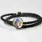 Scottish Fold Cat Print Circle Charm Leather Bracelet