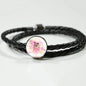 Bulldog Print Circle Charm Leather Bracelet