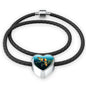 Lovely Parrot Print Heart Charm Leather Woven Bracelet