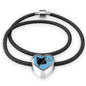 Papillon Dog On Denim Print Heart Charm Leather Woven Bracelet