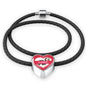 Bearded Collie Dog Print Heart Charm Leather Bracelet