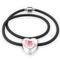 Bulldog Print Heart Charm Leather Bracelet