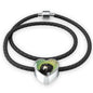 Black Saluki Dog Print Heart Charm Leather Bracelet
