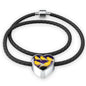 Domestic Canary Bird Print Heart Charm Leather Woven Bracelet