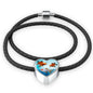 Oranda Fish Print Heart Charm Leather Woven Bracelet