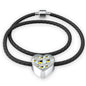 American Goldfinch Bird Print Heart Charm Leather Woven Bracelet