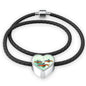 Neon Tetra Fish Print Heart Charm Leather Woven Bracelet